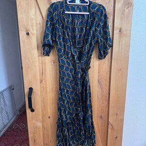 Versatile printed wrap dress, L